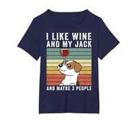 I Like Wine Jack Russell Terrier Retro Vintage Cane Maglietta, Donna Plus-Size, Navy, 3X