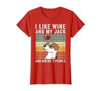 I Like Wine Jack Russell Terrier Retro Vintage Cane Maglietta, Donna, Rosso, XS
