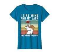 I Like Wine Jack Russell Terrier Retro Vintage Cane Maglietta, Donna, Zaffiro, XL