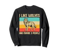 I Like Wolves And Maybe 3 People Lupo Retro Frase Sarcasmo Felpa