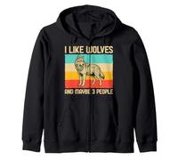 I Like Wolves And Maybe 3 People Lupo Retro Frase Sarcasmo Felpa con Cappuccio