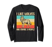 I Like Wolves And Maybe 3 People Lupo Retro Frase Sarcasmo Maglia a Manica