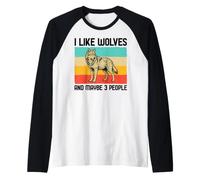 I Like Wolves And Maybe 3 People Lupo Retro Frase Sarcasmo Maglia con Maniche Raglan