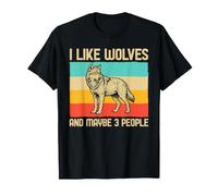 I Like Wolves And Maybe 3 People Lupo Retro Frase Sarcasmo Maglietta