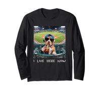 I Live Here Now Funny Pitbull Funny Baseball Field Meme Maglia a Manica