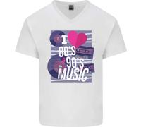 I Love 80s 90s Musica Pop Rock Acid House Uomo Scollo A V Cotone T-Shirt