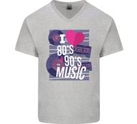 I Love 80s 90s Musica Pop Rock Acid House Uomo Scollo A V Cotone T-Shirt