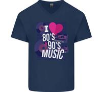 I Love 80s 90s Musica Pop Rock Acid House Uomo Scollo A V Cotone T-Shirt