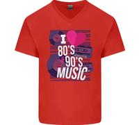 I Love 80s 90s Musica Pop Rock Acid House Uomo Scollo A V Cotone T-Shirt
