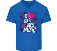 I Love 80s 90s Musica Pop Rock Acid House Uomo Scollo A V Cotone T-Shirt