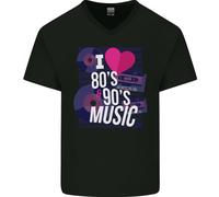 I Love 80s 90s Musica Pop Rock Acid House Uomo Scollo A V Cotone T-Shirt