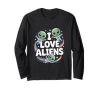 I Love Aliens Carino Cartoon Astronauti Divertimento Maglia a Manica