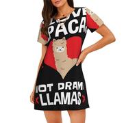 I Love Alpacas - Camicia da notte da donna a maniche corte, estiva, casual, essenziale per la casa