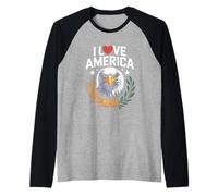I Love America Bold Eagle Grano Oliva Maglia con Maniche Raglan