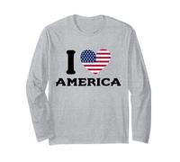 I Love America USA Bandiera Cuore Maglia a Manica