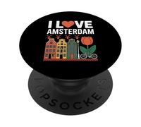 I Love Amsterdam Tulip Canal Houses Bicicletta PopSockets PopGrip Adesivo