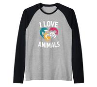 I Love Animals Dolphin Fox Panda Cuore Maglia con Maniche Raglan
