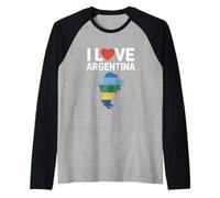 I Love Argentina Cuore Map Bandiera Design Maglia con Maniche Raglan