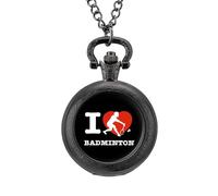 I Love Badminton Orologio da tasca vintage in lega con ciondolo collana regalo per uomo donna, Stile nero, misura unica