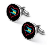I Love Bahamas e cuore gemelli alla moda da uomo camicie classiche set di gemelli per affari di nozze, 1.7cm, Metallo, Nessuna pietra preziosa
