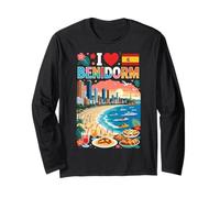 I Love Benidorm Spagna Vacanza al Mare Souvenir da Viaggio Maglia a Manica