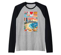 I Love Benidorm Spagna Vacanza al Mare Souvenir da Viaggio Maglia con Maniche Raglan