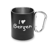 I Love Bergen City Travel Norway Tazza in metallo con moschettone, tazza da campeggio