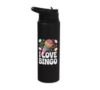 I Love Bingo Fun Microfono Design Stainless Steel Insulated Water Bottle
