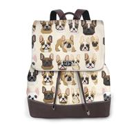 I Love Bulldog francese stampa zaino da donna impermeabile antifurto leggero PU moda pelle nylon scuola borsa a tracolla zaino da viaggio, Nero , Taglia unica