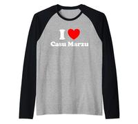 I Love Casu Marzu Funny Italy Larva Maggot Mosche Cibo Formaggio Maglia con Maniche Raglan