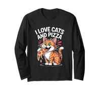I Love Cats And Pizza Gatto Divertente Maglia a Manica