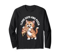 I Love Cats And Pizza Gatto Divertente Maglia a Manica