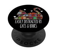I Love Cats Books Reader Easily Distracted By Cats and Books PopSockets PopGrip Intercambiabile