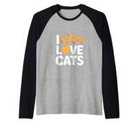 I Love Cats - Cuore felino giocoso Maglia con Maniche Raglan