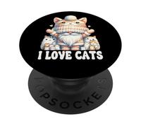 I Love Cats Gnome Graphic For Women Men And Cat Lover PopSockets PopGrip Adesivo