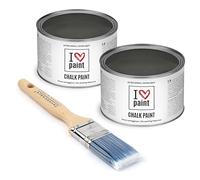 I Love Chalk Paint Antracite - Set Risparmio 2 Barattoli + Pennello - 750 ml totali - Vernice Effetto Gesso per Mobili - Chalk Paint Pittura Tutto Senza Carteggiare