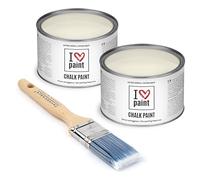 I Love Chalk Paint Avorio - Set Risparmio 2 Barattoli + Pennello - 750 ml totali - Vernice Effetto Gesso per Mobili - Chalk Paint Pittura Tutto Senza Carteggiare