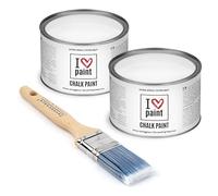 I Love Chalk Paint Bianco Gesso - Set Risparmio 2 Barattoli + Pennello - 750 ml totali - Vernice Effetto Gesso per Mobili - Chalk Paint Pittura Tutto Senza Carteggiare