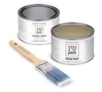 I Love Chalk Paint - Kit Completo Vernice, Finitura e Pennello - Pittura Senza Carteggiare - Colore Argilla (375ml Chalk Paint + 375ml Finitura + Pennello 40mm)