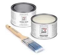 I Love Chalk Paint - Kit Completo Vernice, Finitura e Pennello - Pittura Senza Carteggiare - Colore Avorio (375ml Chalk Paint + 375ml Finitura + Pennello 40mm)