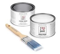 I Love Chalk Paint - Kit Completo Vernice, Finitura e Pennello - Pittura Senza Carteggiare - Colore Bianco Gesso (375ml Chalk Paint + 375ml Finitura + Pennello 40mm)