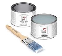 I Love Chalk Paint - Kit Completo Vernice, Finitura e Pennello - Pittura Senza Carteggiare - Colore Carta da Zucchero (375ml Chalk Paint + 375ml Finitura + Pennello 40mm)