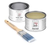 I Love Chalk Paint - Kit Completo Vernice, Finitura e Pennello - Pittura Senza Carteggiare - Colore Corda (375ml Chalk Paint + 375ml Finitura + Pennello 40mm)