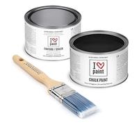 I Love Chalk Paint - Kit Completo Vernice, Finitura e Pennello - Pittura Senza Carteggiare - Colore Nero (375ml Chalk Paint + 375ml Finitura + Pennello 40mm)