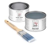 I Love Chalk Paint - Kit Completo Vernice, Finitura e Pennello - Pittura Senza Carteggiare - Colore Oceano (375ml Chalk Paint + 375ml Finitura + Pennello 40mm)