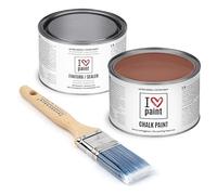 I Love Chalk Paint - Kit Completo Vernice, Finitura e Pennello - Pittura Senza Carteggiare - Colore Terracotta (375ml Chalk Paint + 375ml Finitura + Pennello 40mm)