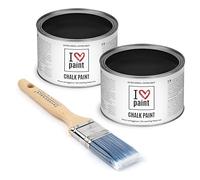 I Love Chalk Paint Nero - Set Risparmio 2 Barattoli + Pennello - 750 ml totali - Vernice Effetto Gesso per Mobili - Chalk Paint Pittura Tutto Senza Carteggiare