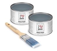 I Love Chalk Paint Oceano - Set Risparmio 2 Barattoli + Pennello - 750 ml totali - Vernice Effetto Gesso per Mobili - Chalk Paint Pittura Tutto Senza Carteggiare