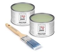 I Love Chalk Paint Salvia - Set Risparmio 2 Barattoli + Pennello - 750 ml totali - Vernice Effetto Gesso per Mobili - Chalk Paint Pittura Tutto Senza Carteggiare