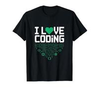 I Love Coding Cuore Codice Binario Design Maglietta con Stampa Grafica Economica, Uomo, Nero, L